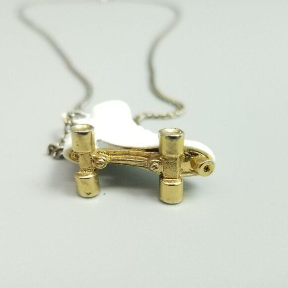 Vintage Roller Skate Pendant Necklace, White Enamel, Retro Style, Estate - Picture 5 of 9